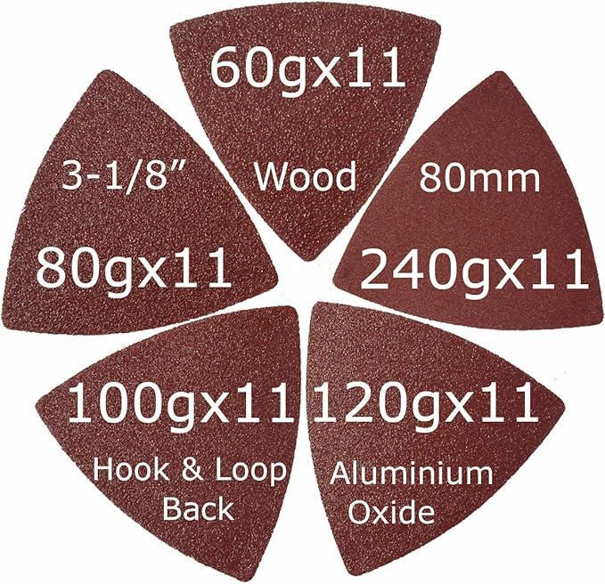 XXGO Triangular Oscillating Multi Tool Sanding Pads 3-1/8 Inch 80mm Assorted Grit 60/80/100/120/240 Grits Pack of 55 Pcs No.XG5501