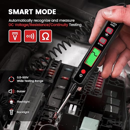 KAIWEETS 0.8V-100V DC Smart Automotive Test Light, Buzzer Circuit Tester with Sharp Probe, Bidirectional Voltage Tester with Flashlight, Electric Test Pen for Car Battery Polarity Continuity Fuses