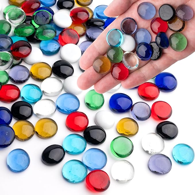 1LB Mix Glass Marbles, Transparent and Smooth Flat Glass Beads by MESCHETT