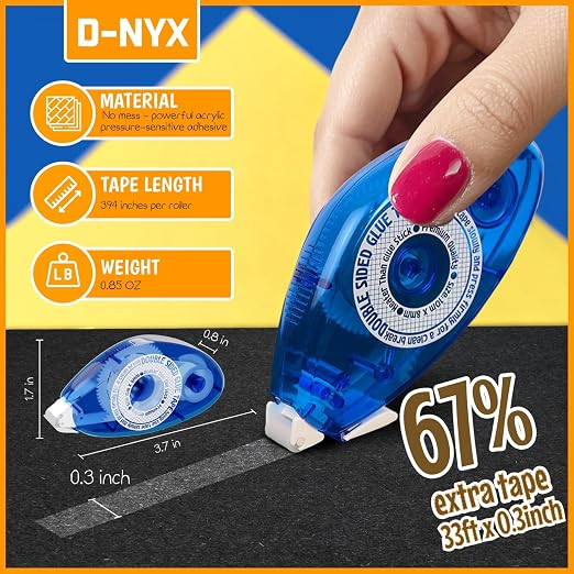 D-NYX 6 Pack Double Sided Tape Roller, Scrapbook Supplies, Double-Sided - Image 3