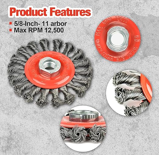 A A IN 8Pack Wire Wheel for Angle Grinder, 4 Inch Twisted Knotted Grinder Wire Wheel Brush with 5/8"-11 Threaded Arbor for Angle Grinder,Carbon Steel Wire Cup Brush for Rust,Corrosion,Paint Removal