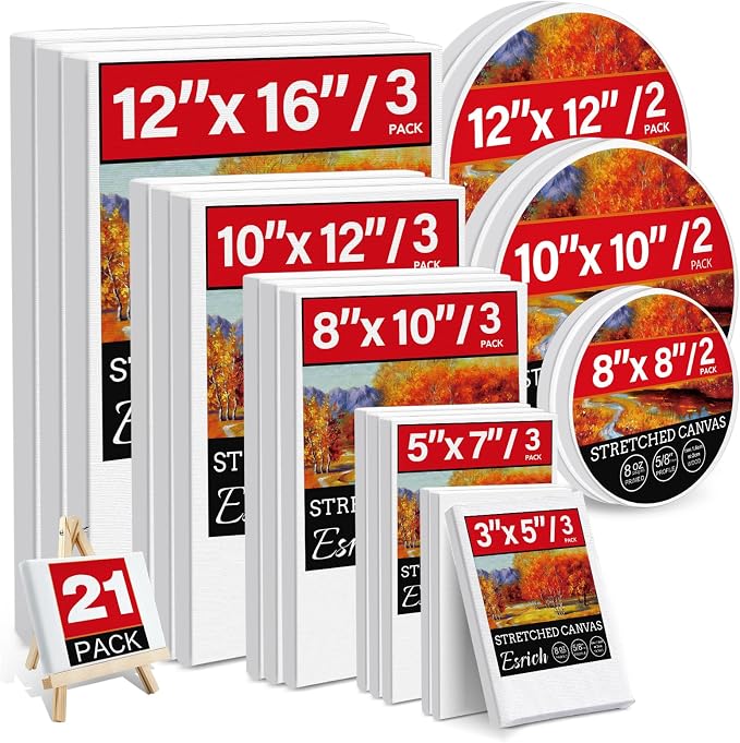 21 Packs Stretched Canvases for Painting, Round Canvas by ESRICH