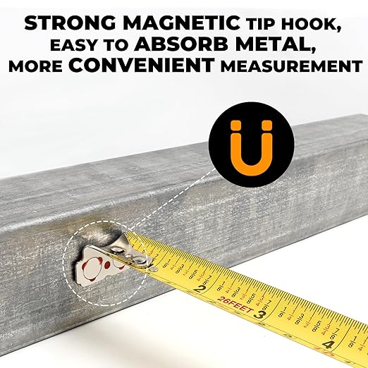 MulWark 26ft Measuring Tape Measure by Imperial Inch Metric Scale with Both-Side Metal Blade,Magnetic Tip Hook and Shock Absorbent Case-for Construction,Contractor,Carpenter,Architect,Woodworking