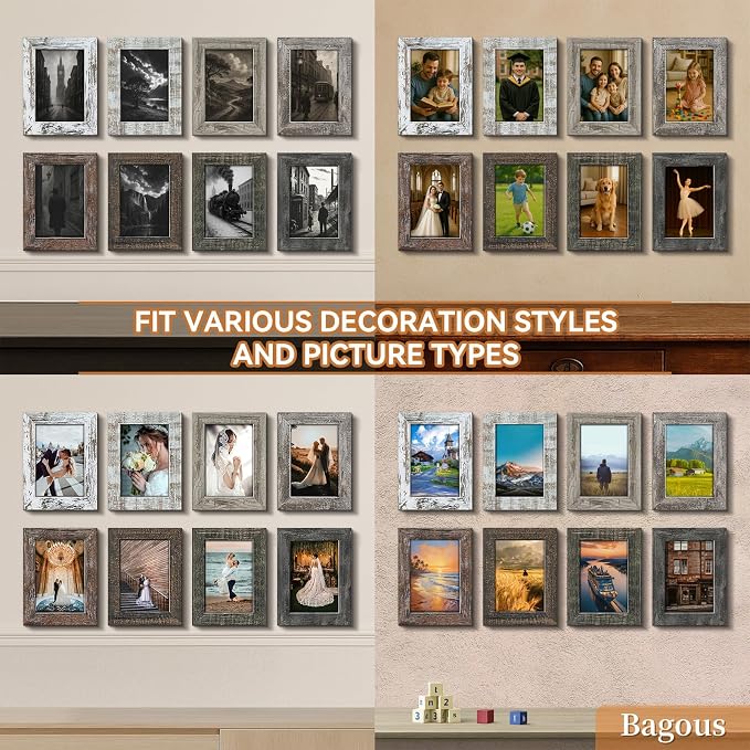 4x6 Picture Frames Set of 8, Vintage Rustic Farmhouse Industrial Style Photo - Image 2