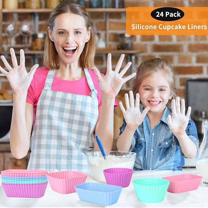 24 pcs Silicone Cupcake Baking Cups Dulinkas Reusable Cupcake Liners Non-Stick - Image 5