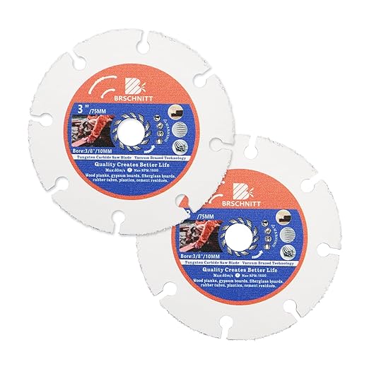 Carbide Multi Wheel,BRSCHNITT 2pcs 3 Inch (75mm) with Arbor 3/8 Inch (10mm) Tungsten Carbide Cut Off Wheel for Wood,Laminate,Gypsum Board,Plastic for Angle Grinder Cutting Disc