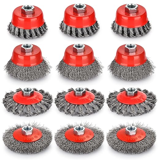 Wire Wheel for Angle Grinder 12 Pack, Coarse Crimped Wire Wheel Brush Wire Cup Brush 4 1/2 Angle Grinder Wire Wheel, Angle Grinder Attachments with 5/8-11unc Threaded Arbor.