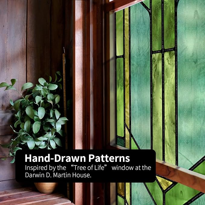 Original Hand Drawn Faux Stained Glass Window Film, Double-Sided Privacy Static - Image 5