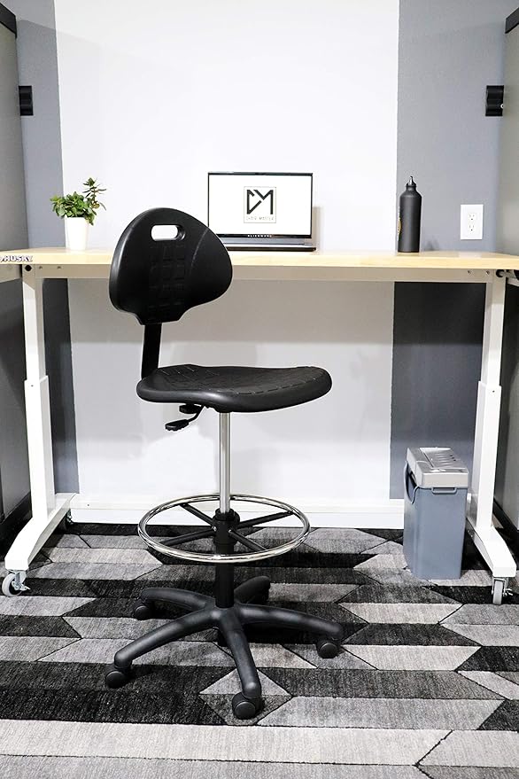 Chair Master (Medium Bench Stool, Standard Casters Easy to Clean! Ergonomic Polyurethane Bench Stool. Seat Height Range 18"-26". Adjustable Footring. for Home Office Lab Workstation