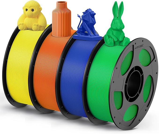 ANYCUBIC PETG Filament 1.75mm Bundle, 3D Printer Filament, Dimensional Accuracy +/- 0.02mm, Exceptional Toughness, 1KG Reusable Spool, 4KG Blue+Green+Orange+Yellow