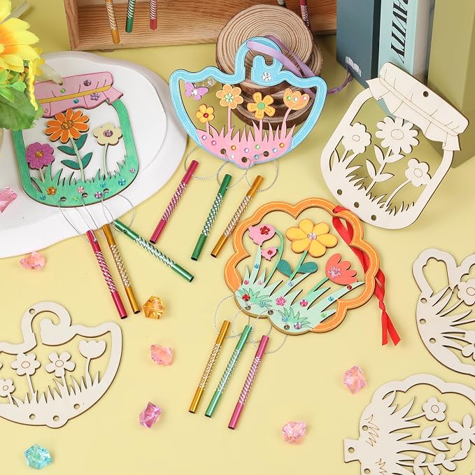 12PCS Spring Wind Chime Kit, Make Your Own Hollow Out Floral Wind Chime DIY - Image 5