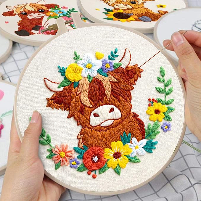 Nuberlic Highland Cow Embroidery Kit 3 Pack Embroidery Kits - Image 2