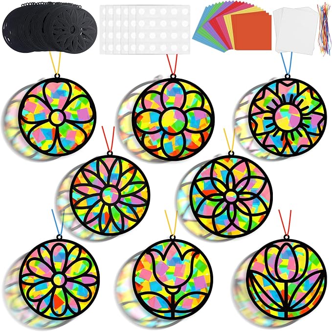 32 Sets Spring Floral Suncatchers Craft Kit DIY Window Stained Glass Effect by Lonfliness