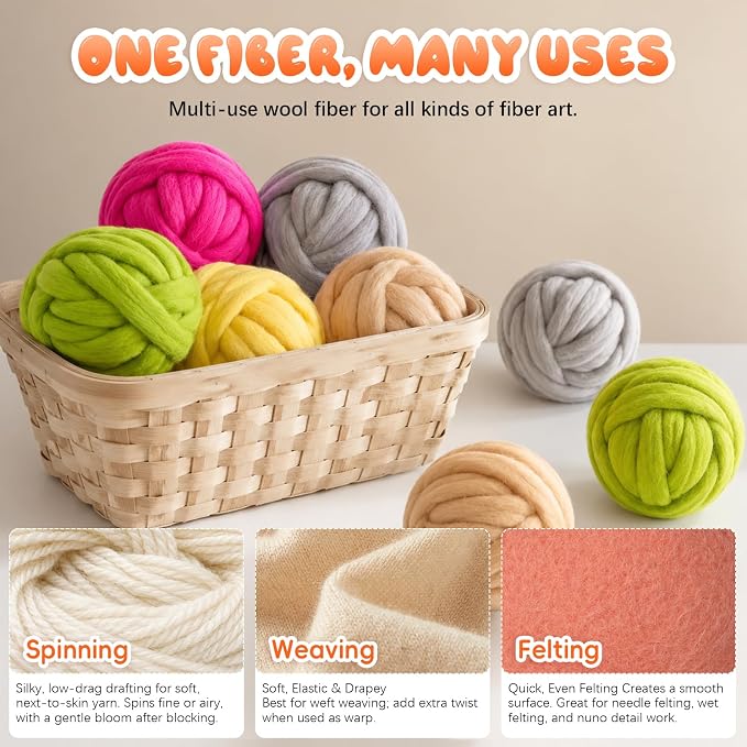3.53oz Wool Roving: Needle Felting Wool White Roving Wool Felting Supplies Pure - Image 5