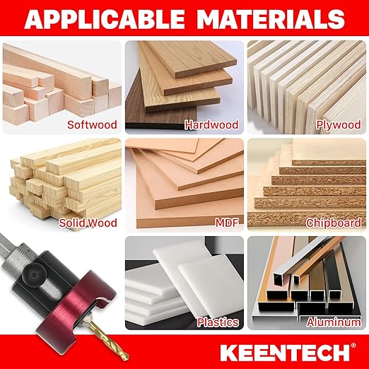 KEENTECH Carbide Tipped 82° Countersink Drill Bit with Depth Stop, 3/8" Dia x 1/8" Drill Diameter x 1/4" Shank, Adjustable Depth Stop with Ball Bearing for High Fine Finish on Softwood and Hardwood