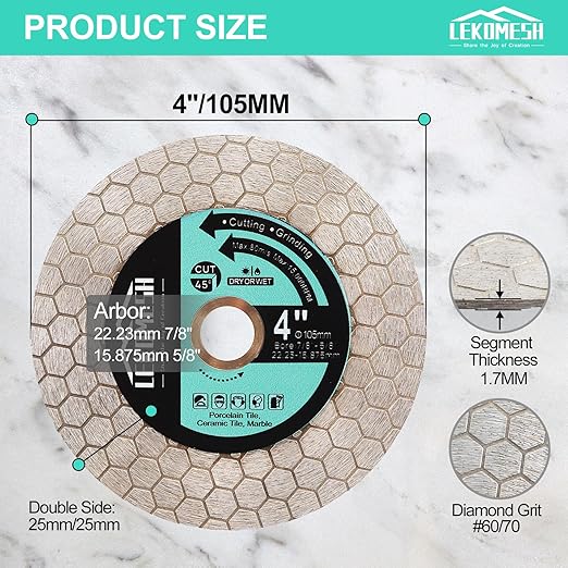 4 Inch Diamond Cutting Disc - 2pcs Tile Saw Blade Cutting Wheel Double-Sided Diamond Discs for Cutting Grinding Porcelain Ceramic Tile Marble Granite Artificial Stone