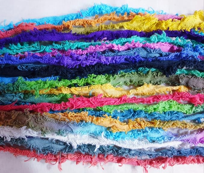 20-Piece Bright Cotton Yarn Strips 1 Yard Colorful Frayed Fabric Ribbon - Image 3