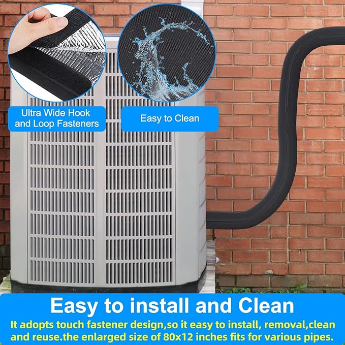 3-Layer HVAC Copper Pipe Insulation Cover,Upgrade 80x12Inch 600D Oxford AC Pipe Insulation Outdoor,Lengthening&Widen AC Line Insulation Sleeve,Flexible Central Air Conditioner Pipe Covers for Outside