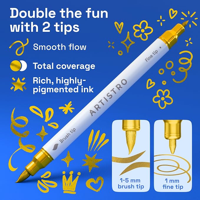 ARTISTRO 5 Gold Acrylic Paint Markers - Image 2