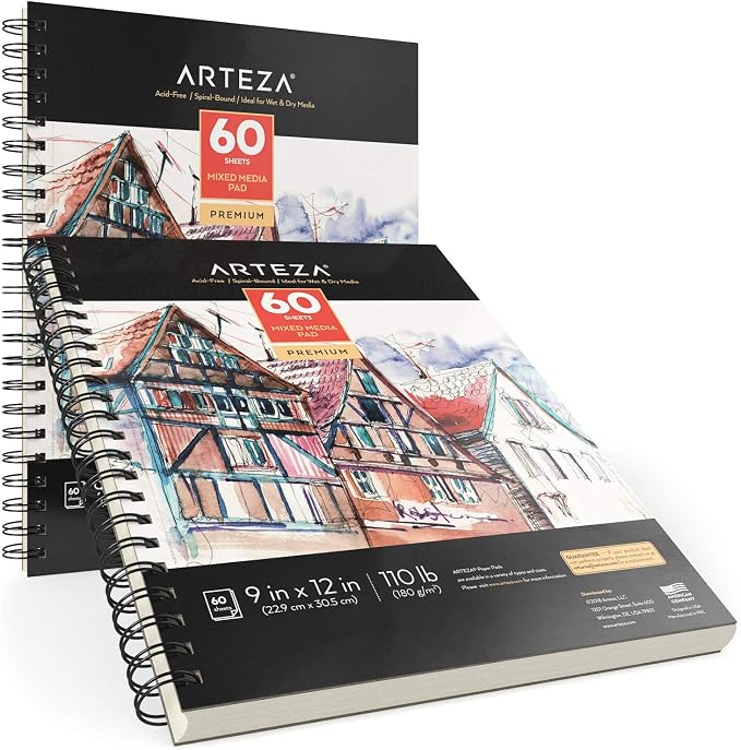 ARTEZA Mixed Media Sketchbook, 9x12 Inches – 2-Pack, 60 Spiral-Bound Sheets - Image 6