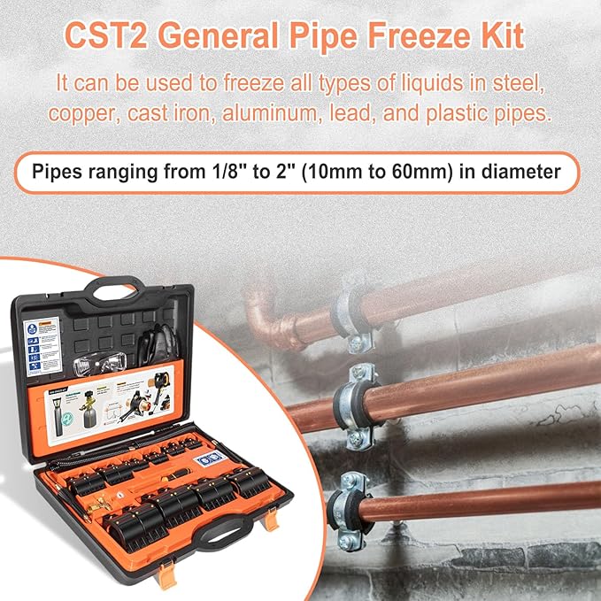 Pipe Freeze Kit, CST2 Pipe Freezing Kit For 1/8" to 2" OD, Use CO2 To Freeze Tube Wire Plumbing, Water Line Repair Tool Kit, Replacement For Cold Shot Pipe Freeze Kit