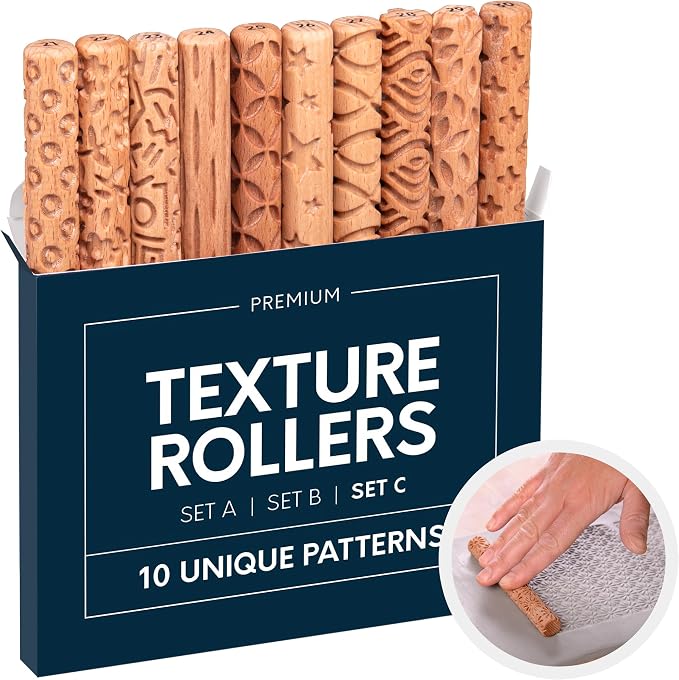 Byllstore Clay Texture Rollers | 10-Pack | 5 in x 0.65 in | Premium Wooden by BYLLSTORE