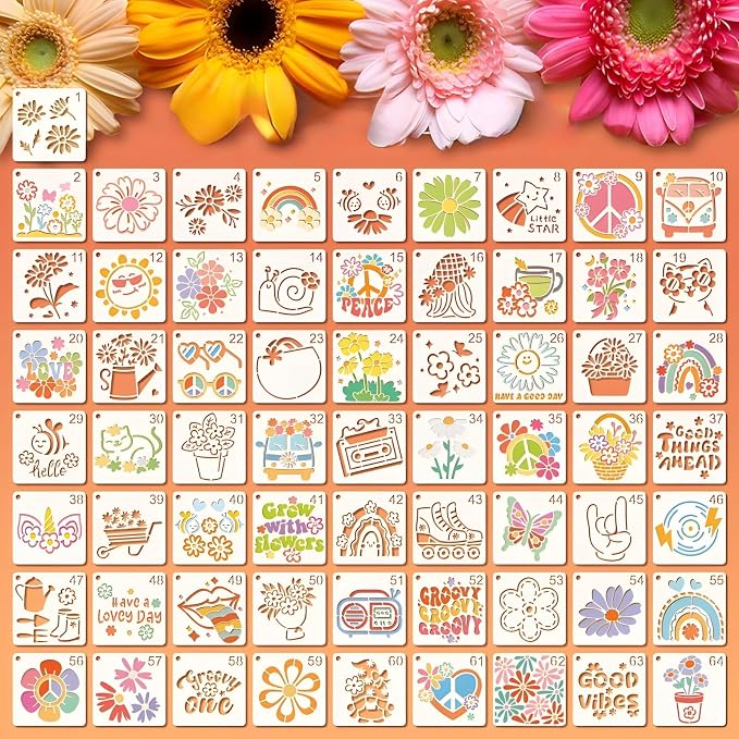 Stencils for Painting, Hippie Style Stencils for Crafts Reusable, 3 Inch by Felixcraft-DIYDreamscape