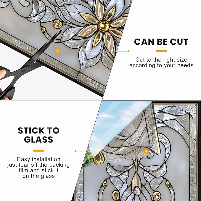 Stained Glass Window Privacy Film: Non-Adhesive Sun and Landscape Mosaic Design - Image 6