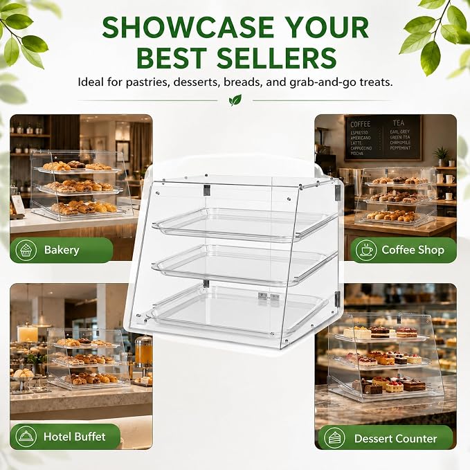 YBSVO 3-Tier Commercial Bakery Display Case | Countertop Pastry Showcase - Image 9
