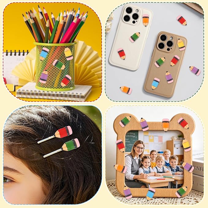 JUNEBRUSHS 80 Pcs Mini Resin Pencils, Back to School Resin Crayon Charms Mini - Image 5