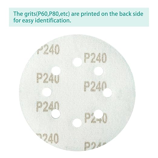 100PCS 240 Grit Premium Green Sanding Discs, 5-Inch 8-Hole Sandpaper for Random Orbital Sander