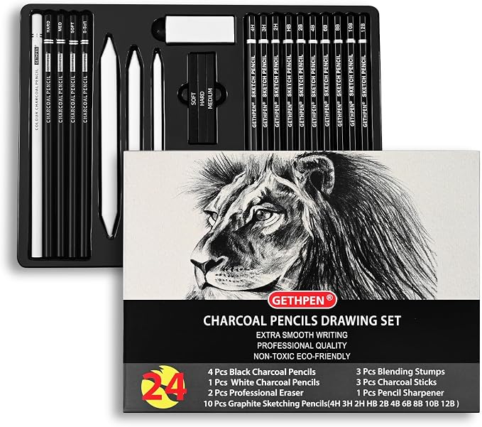 GETHPEN Drawing Sketching Pencil Set, Graphite 12B-4H Charcoal Pencils by GETHPEN
