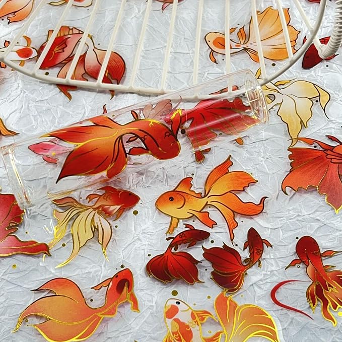 50PCS Gold Stamp Stickers Goldfish Aesthetic PET Travel Journal Decal - Image 2