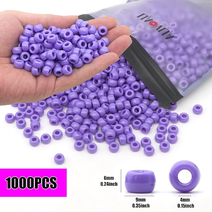 1000Pcs Pony Beads Bracelet 9mm Purple Plastic Barrel Pony Beads - Image 2