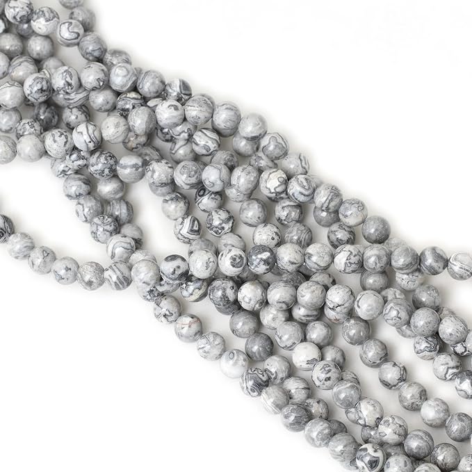 45PCS 8mm Natural Map Stone Round Loose Beads - Image 4