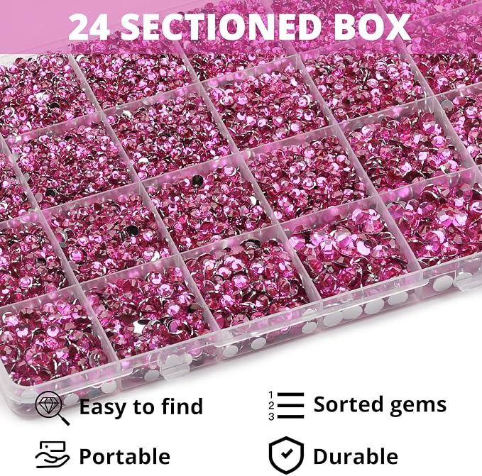 32000Pcs Dark Pink Rhinestones for Bedazzling, Mixed Sizes 2, 6mm Flatback Gems - Image 3