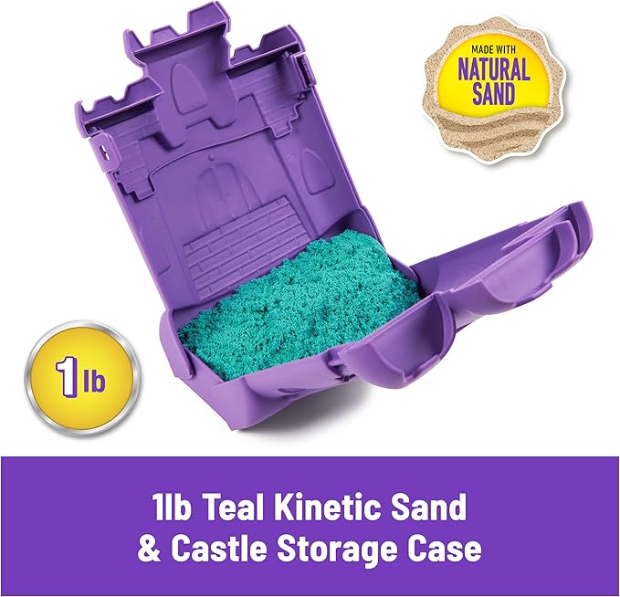 Kinetic Sand, Castle Case with 1lb Teal Play Sand & Storage Container, Sensory - Image 2