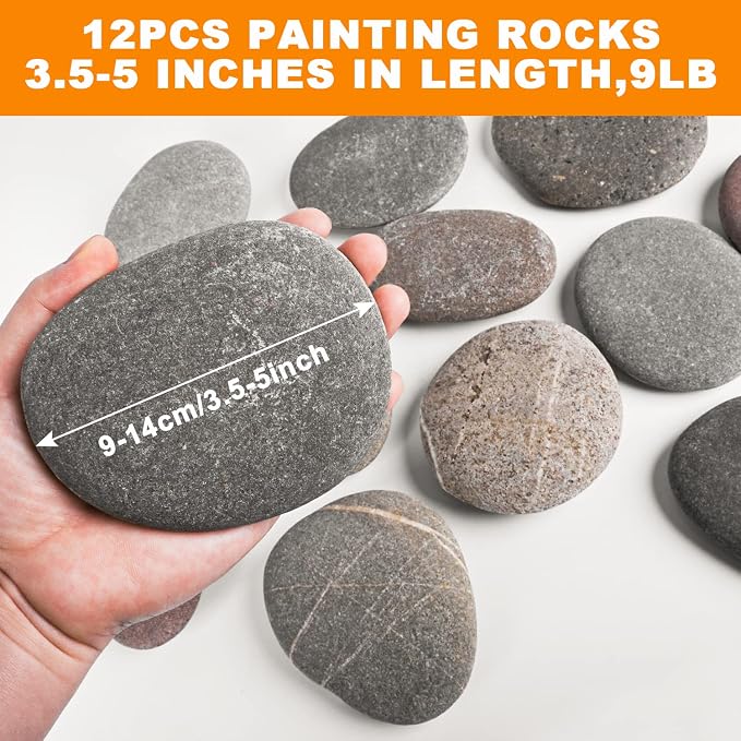 River Rocks for Painting 12 Pcs Large 3.5-5 Inch Flat Smooth Painting Stones - Image 2