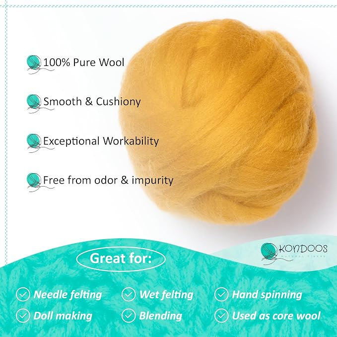 Kondoos Natural Wool roving, 2 OZ. Best Wool - Image 3