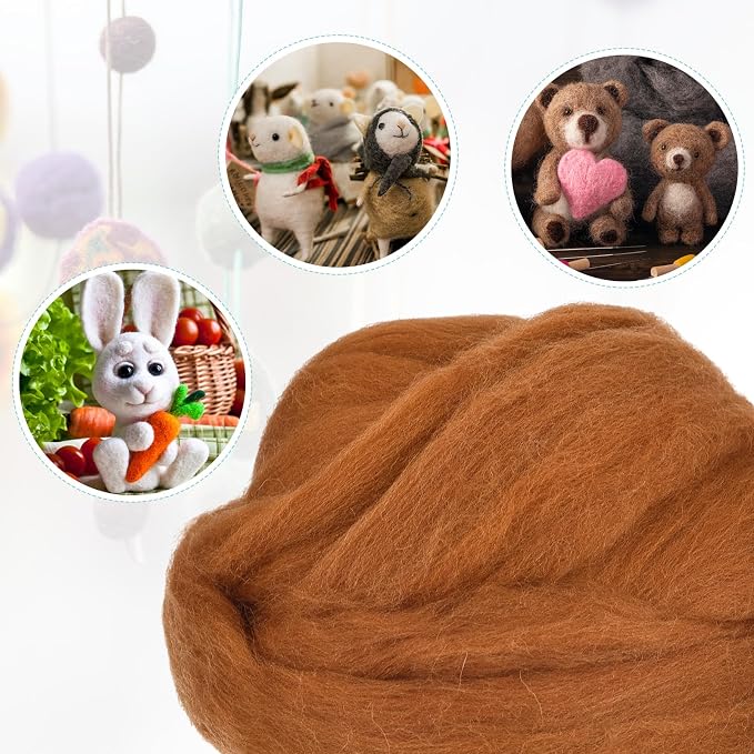uxcell Needle Felting Wool, 3.5 Oz Nature Fibre Wool Yarn Roving - Image 4
