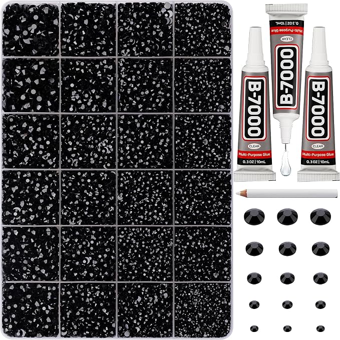 33000Pcs Black Rhinestones for Bedazzling, Different Size 2, 6mm Flatback Gems by Worthofbest