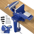 2-in-1 Bench Vise For Workbench 3.2"- Multi-functional Portable 360° Swivel Base Bench Clamp On Vice/Table Vise For Woodworking, Cutting Conduit, Drilling, Metalworking, Blue