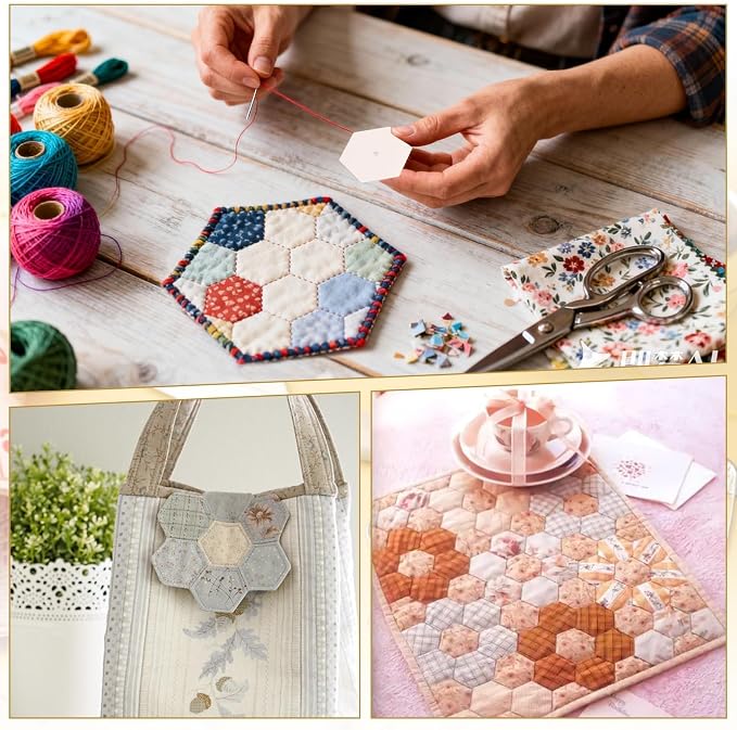 2400 PCS 1 Inch White Hexagon Piecing Paper Templates, Quilting Templates - Image 7