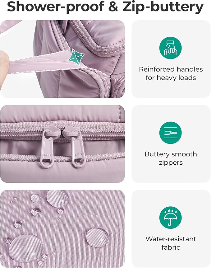 BAGSMART Puffy Travel Toiletry Bag, Roomy Makeup Bag with Multi-Pockets for Full-Sized Toiletries & Accessories, Purple