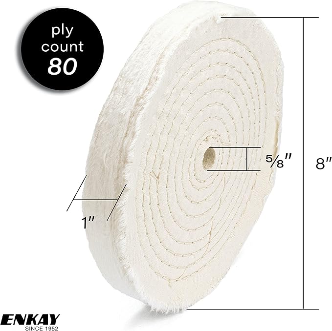 ENKAY - 8" Extra Thick Spiral Sewn Buffing Wheel (80 Ply)