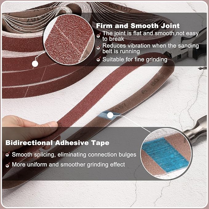 HARFINGTON 3/8 x 21 Inch Sanding Belts, 5 Pcs 60 Grits Aluminum Oxide Abrasive Belt Sander File Belt for Woodworking, Metal Polishing, Knife Sharpener