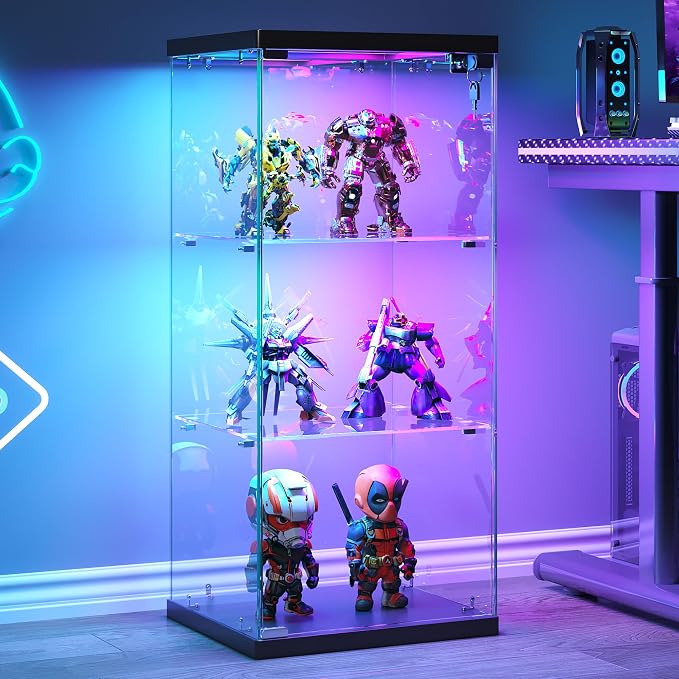 Dystler 3-Tier Glass Display Case, RGB LED Lights by CraftYourIdealHomeLife