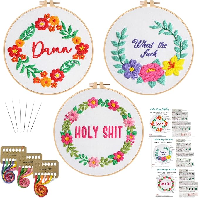 Louise Maelys 3 Pack Flower Embroidery Kit by LouiseMaelys