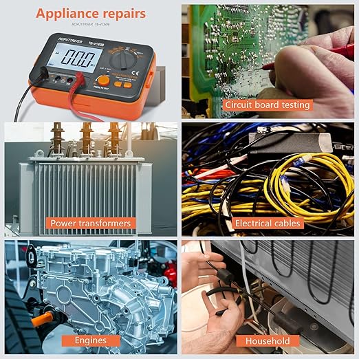 Megohmmeter 1000V Insulation Resistance Tester, 1999 Counts Megaohm Meter Big LCD Display DCV ACV Megohm Meter DC250/500/1000V, 200MΩ~2000MΩ Resistance Testing with Data Hold Backlit for Motor Cables