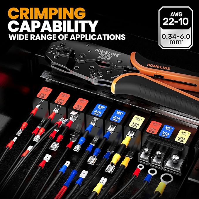 SOMELINE Crimping Tool for Insulated Electrical Wire Connectors Kit, with 39 Sizes PVC Insulated Wire Terminals and 22-10 AWG Ratchet Crimping Pliers – for Automotive & Electrical Repairs